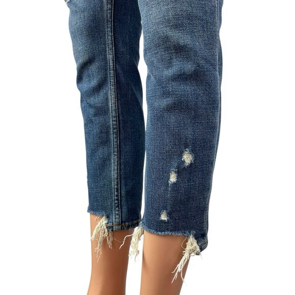 Abercrombie & Fitch Blue Distressed Frayed Raw Hem Skinny Denim Jeans Pants 24 - Picture 3 of 6